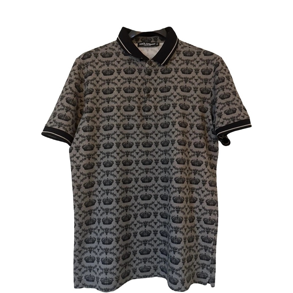 Dolce & Gabbana Black and Gray Patterned Polo